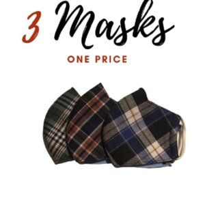 3 Pack Men's Cotton Plaid Face Masks